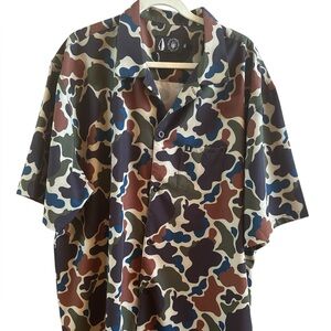 TacHuntFish Men’s 4XL Blue Green Brown Camouflage Button Up Short‎ Sleeve Shirt